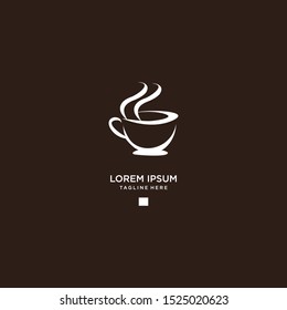 Coffee shop logo in white color. Coffee logo for coffee house or shop. Vector badge or logotype with cup. Vector Illustration .