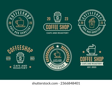 Coffee Shop Logos, Badges and Labels Design Elements set. Cup, coffee, cafe vintage style objects retro vector illustration bundle