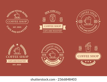 Coffee Shop Logos, Badges and Labels Design Elements set. Cup, coffee, cafe vintage style objects retro vector illustration bundle