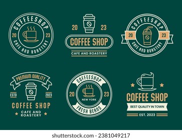 Coffee Shop Logos, Badges and Labels Design Elements set. Cup, coffee, cafe vintage style objects retro vector illustration bundle