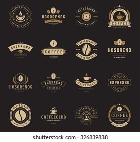 Coffee Shop Logos, Badges and Labels Design Elements set. Cup, beans, cafe vintage style objects retro vector illustration.