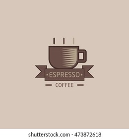 Coffee Shop Logos, Badges and Labels Design Elements. Cup, beans, cafe vintage style objects retro vector illustration.