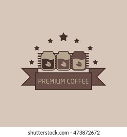 Coffee Shop Logos, Badges and Labels Design Elements. Cup, beans, cafe vintage style objects retro vector illustration.