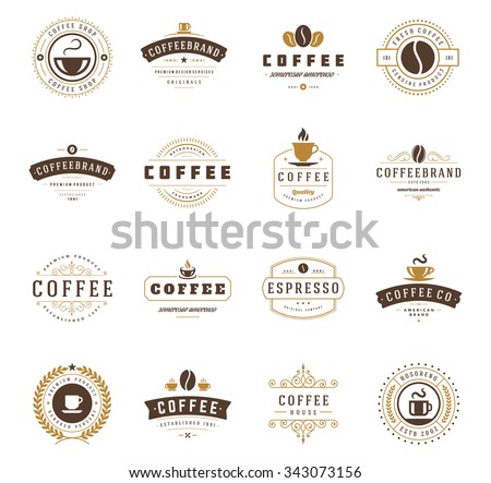 Coffee Shop Logos, Badges and Labels Design Elements set. Cup, beans, cafe vintage style objects retro vector illustration.