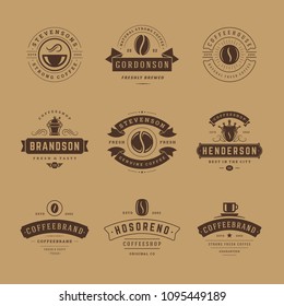 Coffee shop logos design templates set vector illustration. Good for cafeteria signages and cafe label and badges. Retro typography emblems.