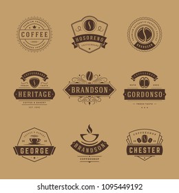 Coffee shop logos design templates set vector illustration. Good for cafeteria signages and cafe label and badges. Retro typography emblems.
