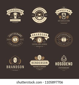 Coffee shop logos design templates set vector illustration. Good for cafeteria signages and cafe label and badges. Retro typography emblems.