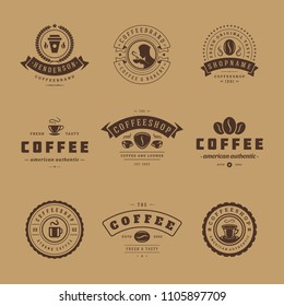 Coffee shop logos design templates set vector illustration. Good for cafeteria signages and cafe label and badges. Retro typography emblems.