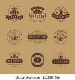 Coffee shop logos design templates set vector illustration. Good for cafeteria signages and cafe label and badges. Retro typography emblems.