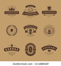Coffee shop logos design templates set vector illustration. Good for cafeteria signages and cafe label and badges. Retro typography emblems.