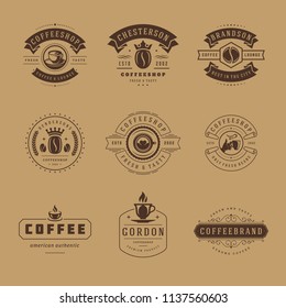 Coffee shop logos design templates set vector illustration. Good for cafeteria signages and cafe label and badges. Retro typography emblems.