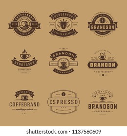 Coffee shop logos design templates set vector illustration. Good for cafeteria signages and cafe label and badges. Retro typography emblems.