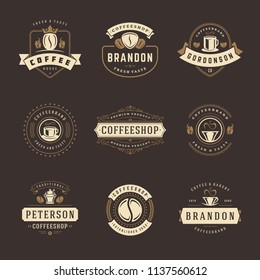 Coffee shop logos design templates set vector illustration. Good for cafeteria signages and cafe label and badges. Retro typography emblems.