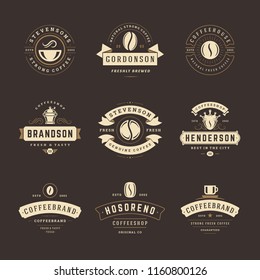 Coffee shop logos design templates set vector illustration. Good for cafeteria signages and cafe label and badges. Retro typography emblems.