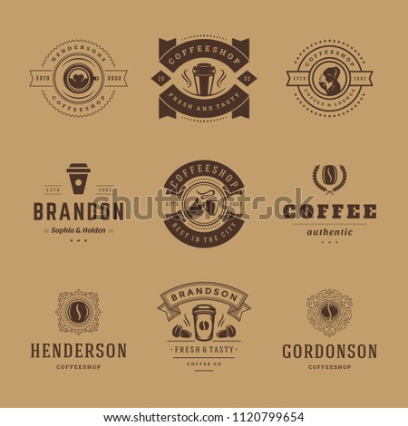 Coffee shop logos design templates set vector illustration. Good for cafeteria signages and cafe label and badges. Retro typography emblems.