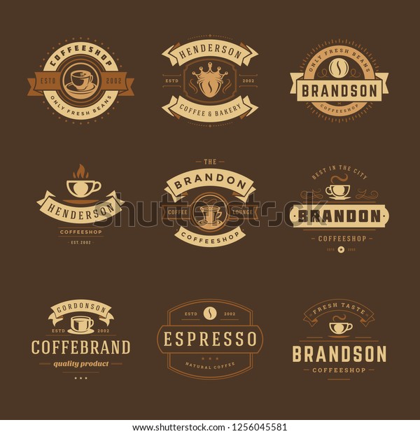 Coffee Shop Logos Design Templates Set Stock Vector Royalty Free 1256045581