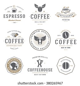 Coffee Shop Logos Templates Set. Bean Silhouette Isolated On White Background. Vector object for Labels, Badges, Logos Design. Coffee Logo, Bean Logo, Coffee Bean Symbol, Retro Logo, Bean Icon