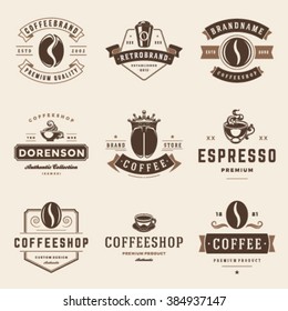 Coffee Shop Logos Templates Set. Bean Silhouette Isolated On White Background. Vector object for Labels, Badges, Logos Design. Coffee Logo, Bean Logo, Coffee Bean Symbol, Retro Logo, Bean Icon