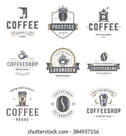 Coffee Shop Logos Templates Set. Bean Silhouette Isolated On White Background. Vector object for Labels, Badges, Logos Design. Coffee Logo, Bean Logo, Coffee Bean Symbol, Retro Logo, Bean Icon