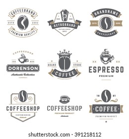 Coffee Shop Logos Templates Set. Bean Silhouette Isolated On White Background. Vector object for Labels, Badges, Logos Design. Coffee Logo, Bean Logo, Coffee Bean Symbol, Retro Logo, Bean Icon