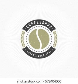 Coffee shop Logotype Design Element in Vintage Style Badge Retro vector illustration. Bean symbol.