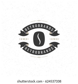 Coffee shop Logotype Design Element in Vintage Style Badge Retro vector illustration. Bean and ribbons symbols.