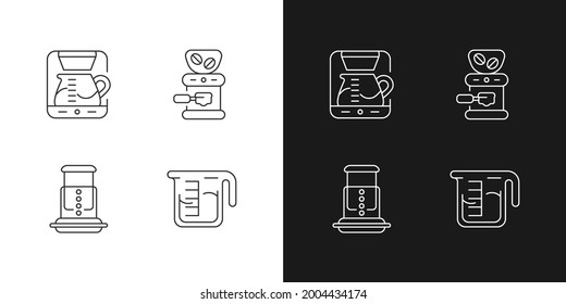 Coffee shop machine linear icons set for dark and light mode. Professional drip machine. Espresso making. Customizable thin line symbols. Isolated vector outline illustrations. Editable stroke
