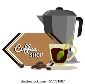 coffee shop maker and cup glass spoon