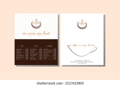 Coffee shop manu horizontally foldable manu for VIPs