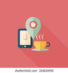 coffee shop map location ,flat icon with long shadowd