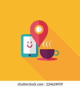 coffee shop map location ,flat icon with long shadowd
