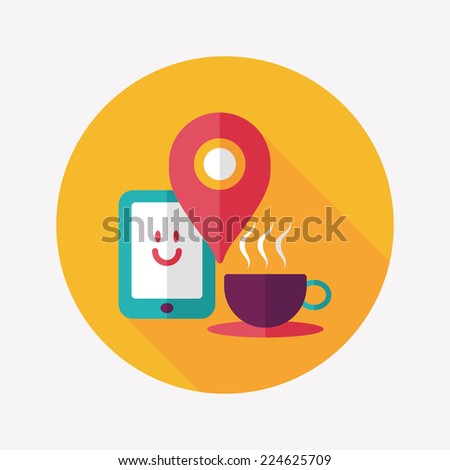 coffee shop map location ,flat icon with long shadowd