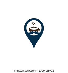 Coffee shop map pin shape concept logo vector illustration. Mr coffee shop logo.	