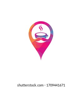 Coffee shop map pin shape concept logo vector illustration. Coffee shop logo emblem vector. Mr coffee shop logo.	
