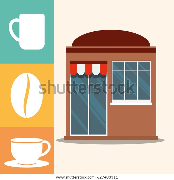 Coffee Shop Market Facade vector de stock (libre de regalías