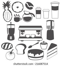 Coffee shop material and equipment vector illustration icon set