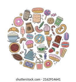 Coffee shop menu elements. Desserts and sweets. Hand drawn sketch for your design