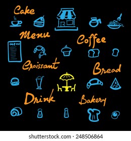 Coffee shop menu icons set cartoon vector
