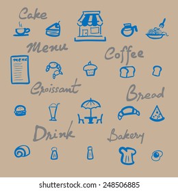Coffee shop menu icons set cartoon vector