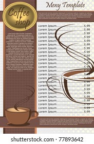 Coffee Shop Menu Template. Vector Illustration