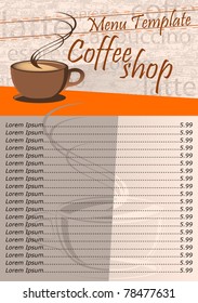 Coffee Shop Menu Template. Vector Illustration