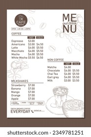 Coffee shop menu template vectors
