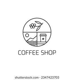 coffee shop minimalist line art round icon logo illustration