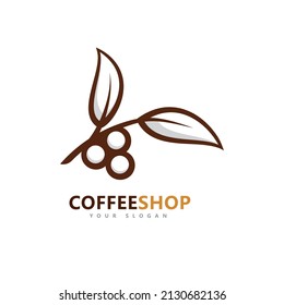 Coffee shop Minimalist vector logo. Coffee beans logo template