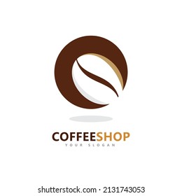 Coffee shop Minimalist vector logo. Coffee beans logo template