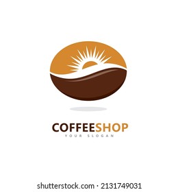 Coffee shop Minimalist vector logo. Coffee beans logo template