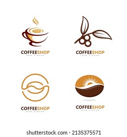 Coffee shop Minimalist vector logo. Coffee beans logo template