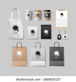 Coffee shop mockup set, coffee package design for corporate, vector illustration