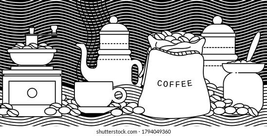 coffee shop with mug and teapot