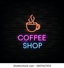 Coffee shop neon signs vector. Design template neon sign